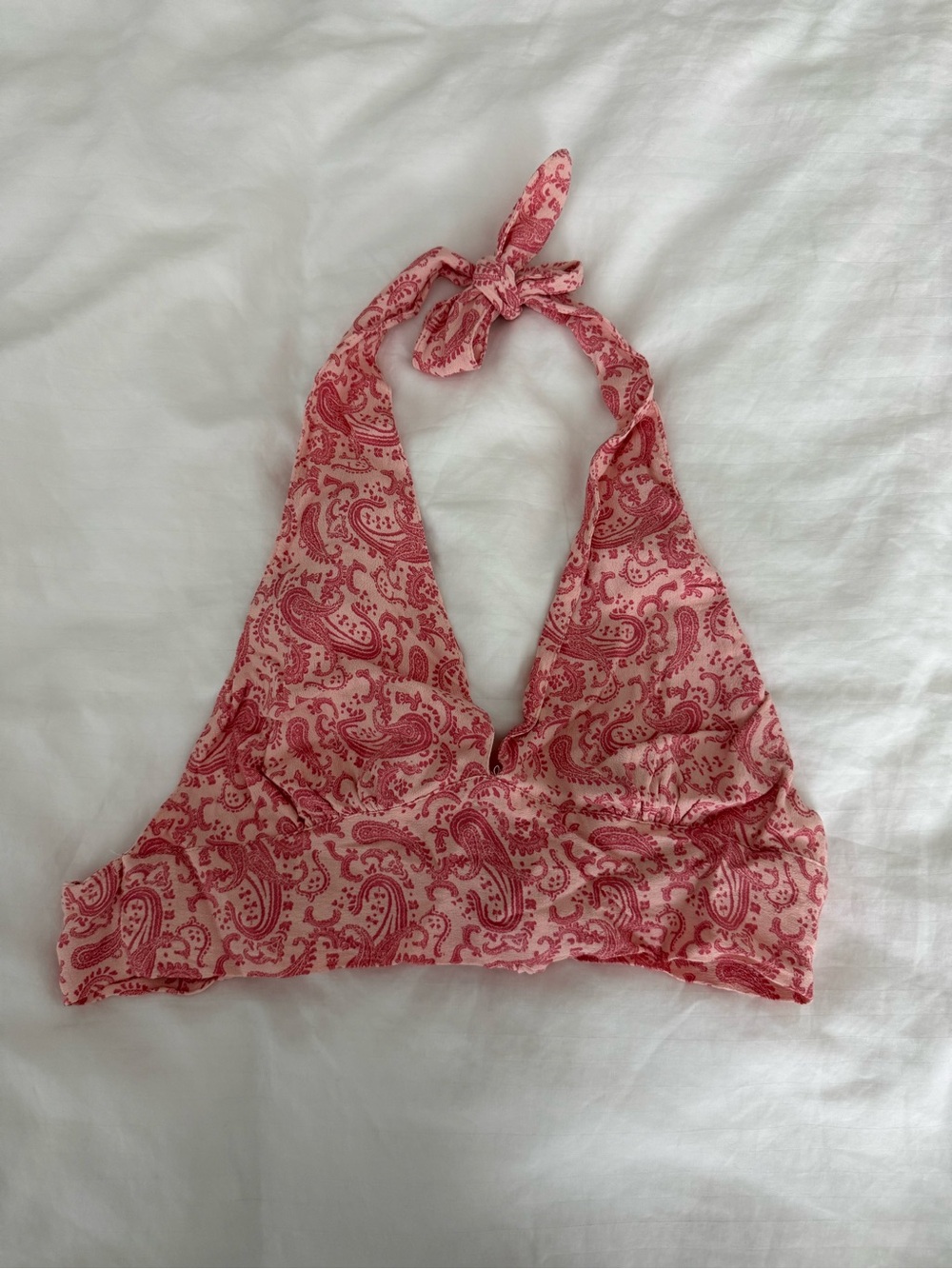 PacSun Pink Paisley Halter Tie-Back Crop Top